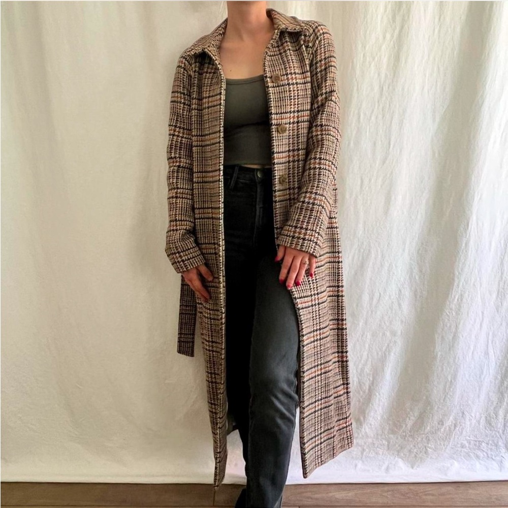 Aritzia Wilfred Plaid Trench Coat - Size XS - Nude / Cream / Neutral